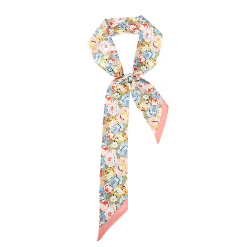 Floral Pink Womens 100 Silk Scarf Twilly